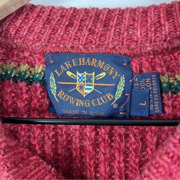 Vintage Men’s Lake Harmony Rowing Club Wool Blend Sweater | Cranberry Stripe | L - Picture 3 of 11